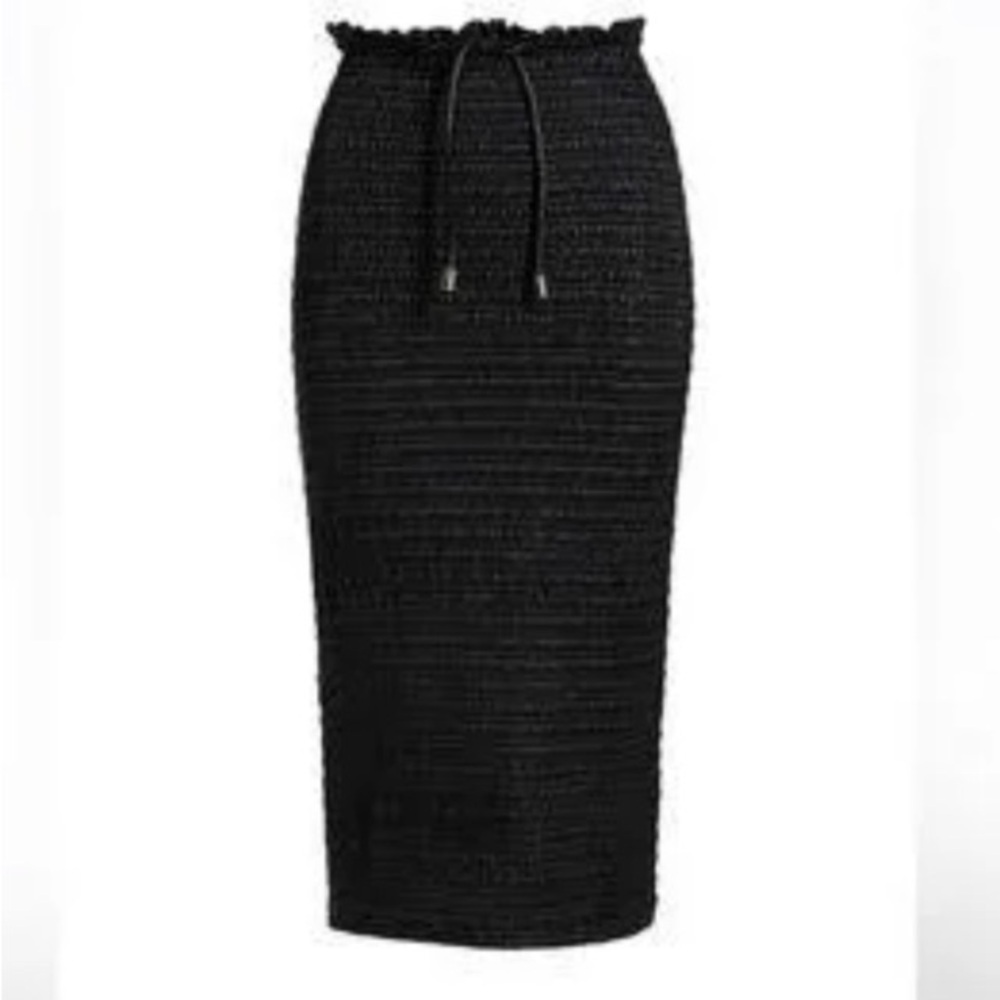 A.L.C. Smocked Vegan Leather Jaclyn Black Pencil Skirt 00 Goth Designer Luxury - Picture 10 of 16